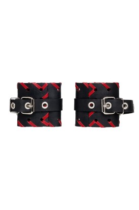 Черно-красные наручники из натуральной кожи