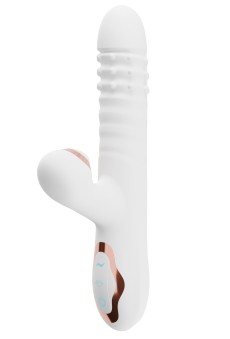 Белый вибратор-кролик с вращающимися шариками и вакуумной стимуляцией