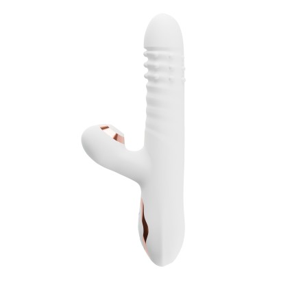Белый вибратор-кролик с вращающимися шариками и вакуумной стимуляцией