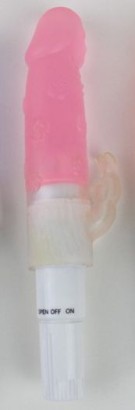 Розовый мини-вибратор с клиторальным отростком - 17 см.