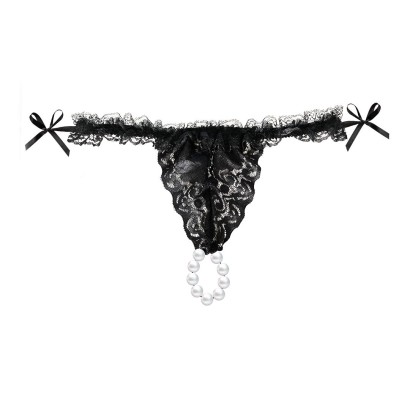 Набор Brazilian Panty: черные трусики со стимулирующими бусинами и массажный гель Sliding Gel Strawberry