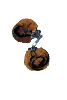 Металлические наручники с коричнево-черной меховой опушкой