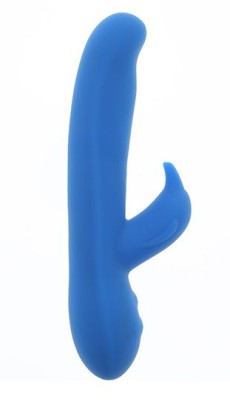 Синий вибратор с клиторальным стимулятором UNIK DOLPHIN - 20,7 см.