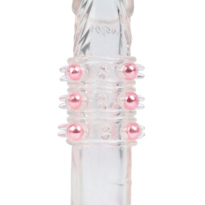 Прозрачная силиконовая насадка на член с цветными бусинами