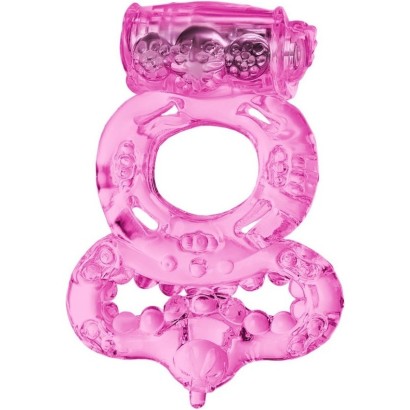 Розовое эрекционное кольцо с вибратором и подхватом