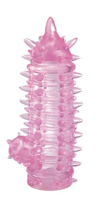 Розовая гелевая стимулирующая насадка - 10,5 см.