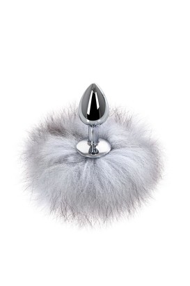 Серебристая анальная втулка с серым заячьим хвостом
