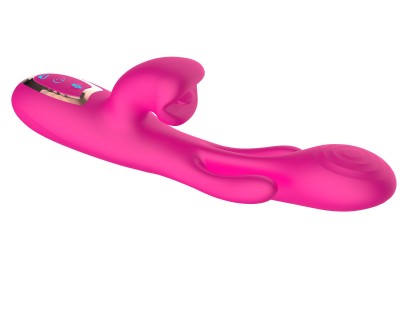 Розовый вибратор со стимуляцией клитора и фингерингом - 23,5 см.