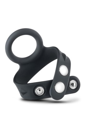 Черное эрекционное кольцо с подхватом мошонки на кнопках VS6