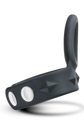 Черное эрекционное кольцо с подхватом мошонки на кнопках VS6