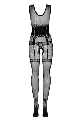 Комбинезон-сетка с имитацией бюстье, трусиков и чулок