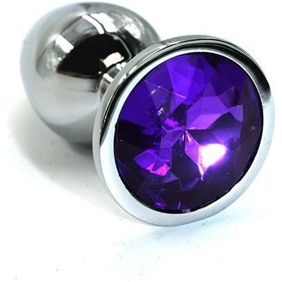 Серебристая алюминиевая анальная пробка с темно-фиолетовым кристаллом - 6 см.