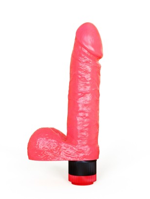 Розовый вибромассажёр в форме фаллоса - 16 см.