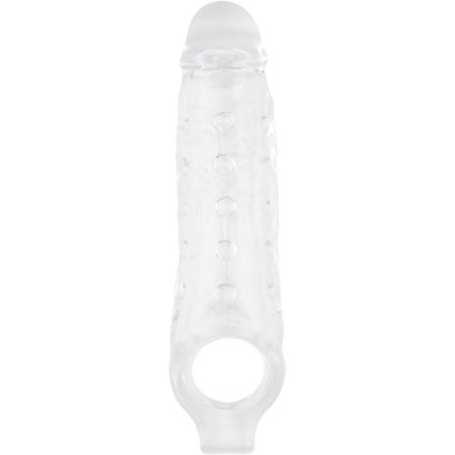 Прозрачная насадка на пенис с подхватом Mighty Sleeve With Ball Loop - 22 см.