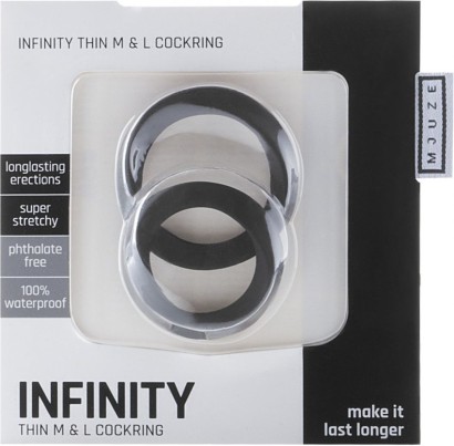 Набор из 2 чёрных эрекционных колец разного размера Infinity Thin M and L Cockring 