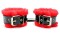 Красные меховые наручники с ремешками из лакированной кожи