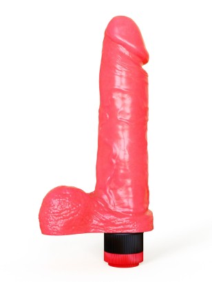 Розовый гелевый вибромассажёр в виде фаллоса - 19 см.
