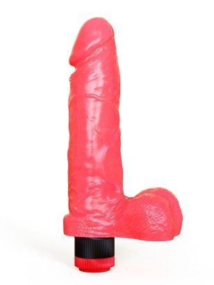 Розовый гелевый вибромассажёр в виде фаллоса - 19 см.