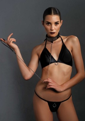 Ошейник с заклепками и поводок Leg Avenue