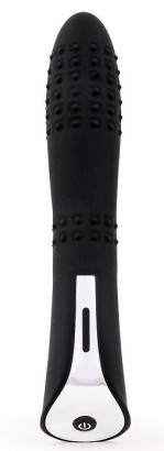 Черный вибромассажер с пупырышками с 7 режимами пульсации - 20 см. 