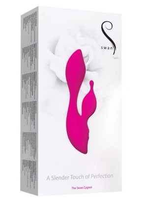 Розовый вибратор с клиторальным отростком Swan Cygnet - 19,5 см.