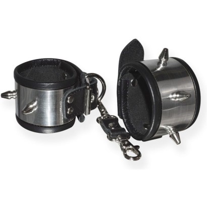 Серебристо-черные наручники с шипами и металлическим блеском