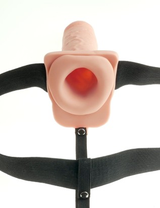 Телесный перезаряжаемый вибрострапон 11  Hollow Rechargeable Strap-on with Balls - 30 см.