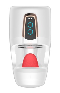 Белый мастурбатор с язычком и возвратно-поступательными движениями