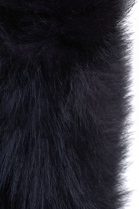 Большая серебристая металлическая анальная втулка с черным лисьим хвостом