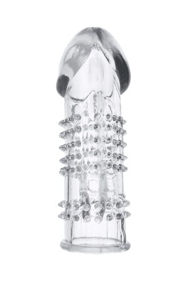 Прозрачная гелевая насадка с шипами и клиторальным отростком - 13 см.