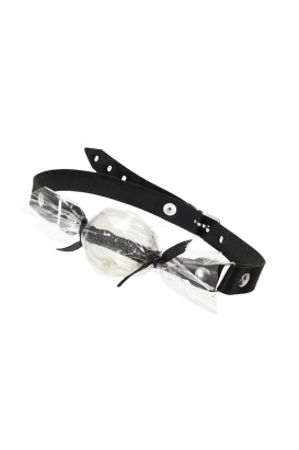 Прозрачный кляп-леденец на кожаных ремешках со вкусом пина колада