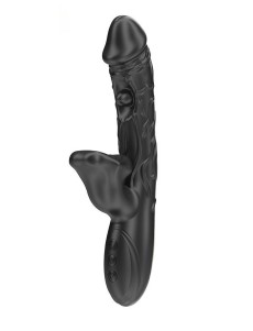 Черный вибратор с режимами колебаний и посасывания - 23,5 см.