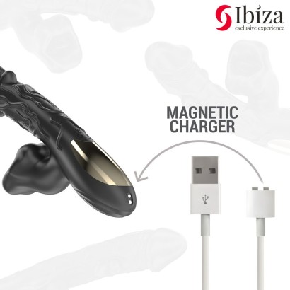 Черный вибратор с режимами колебаний и посасывания - 23,5 см.