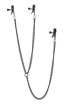 Черные зажимы на соски и клитор на цепочке Deluxe Nipple & Clit Clamps