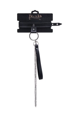 Черный узкий однослойный ошейник с серебристым поводком-цепочкой