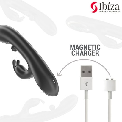 Черный вибратор-кролик с вращающимся шариком - 24,5 см.