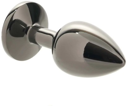 Черная алюминиевая анальная пробка с кристаллом - 6 см.