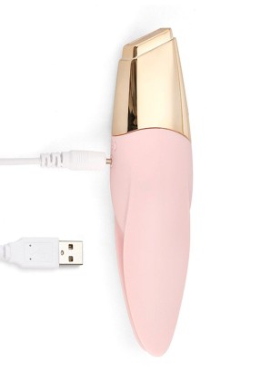 Нежно-розовый мини-вибратор с раздвоенным кончиком - 12,3 см.