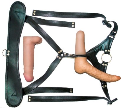 Кожаный пояс харнесс премиум класса WOMAN SIMPLEX (S) с 3 насадками 