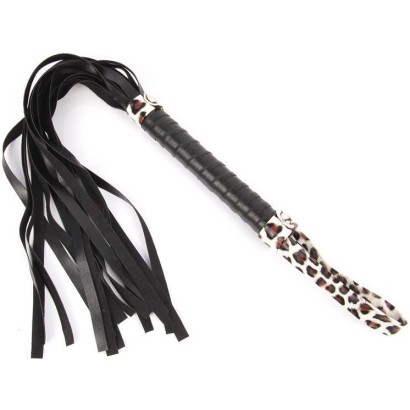 Черный флоггер с черно-леопардовой ручкой Notabu - 49 см.