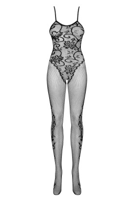 Полупрозрачный кэтсьюит с цветочным узором и интимным доступом