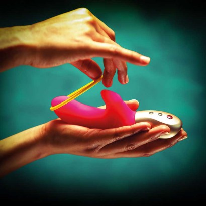 Ярко-розовый мини-вибратор Amorino с силиконовой петлёй - 17,7 см.