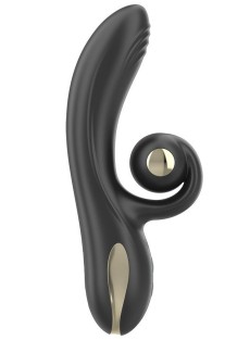 Черный вибратор-кролик с режимами вибрации и вращения - 18,4 см.