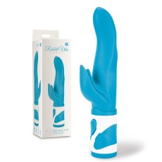 Ярко-голубой вибромассажер-ротатор с клиторальным стимулятором - 23 см.