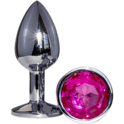 Металлическая анальная втулка с ярко-розовым кристаллом - 7,2 см.