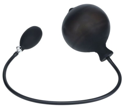 Черная анальная втулка с функцией расширения Ribbed Inflatable Silicone Anal Plug