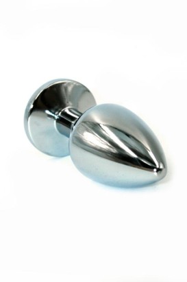 Серебристая анальная пробка с сиреневым кристаллом - 8 см.