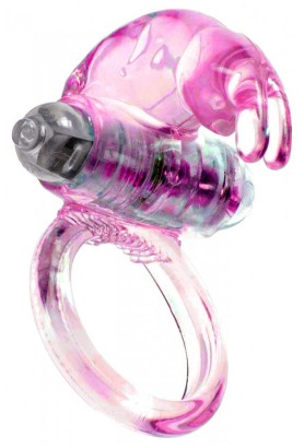 Розовое эрекционное виброкольцо с клиторальным зайчиком