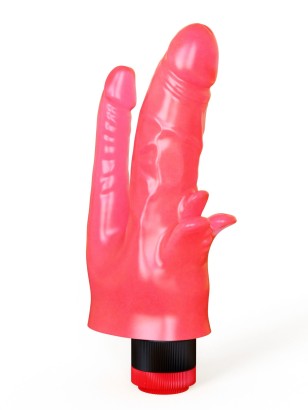 Двойной анально-вагинальный вибромассажёр с лепестками - 17 см.