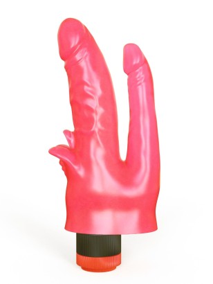 Двойной анально-вагинальный вибромассажёр с лепестками - 17 см.